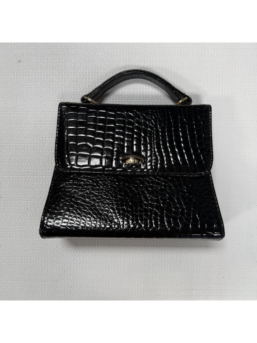 Tianni Black Croc Embossed Top Handle Bag OS